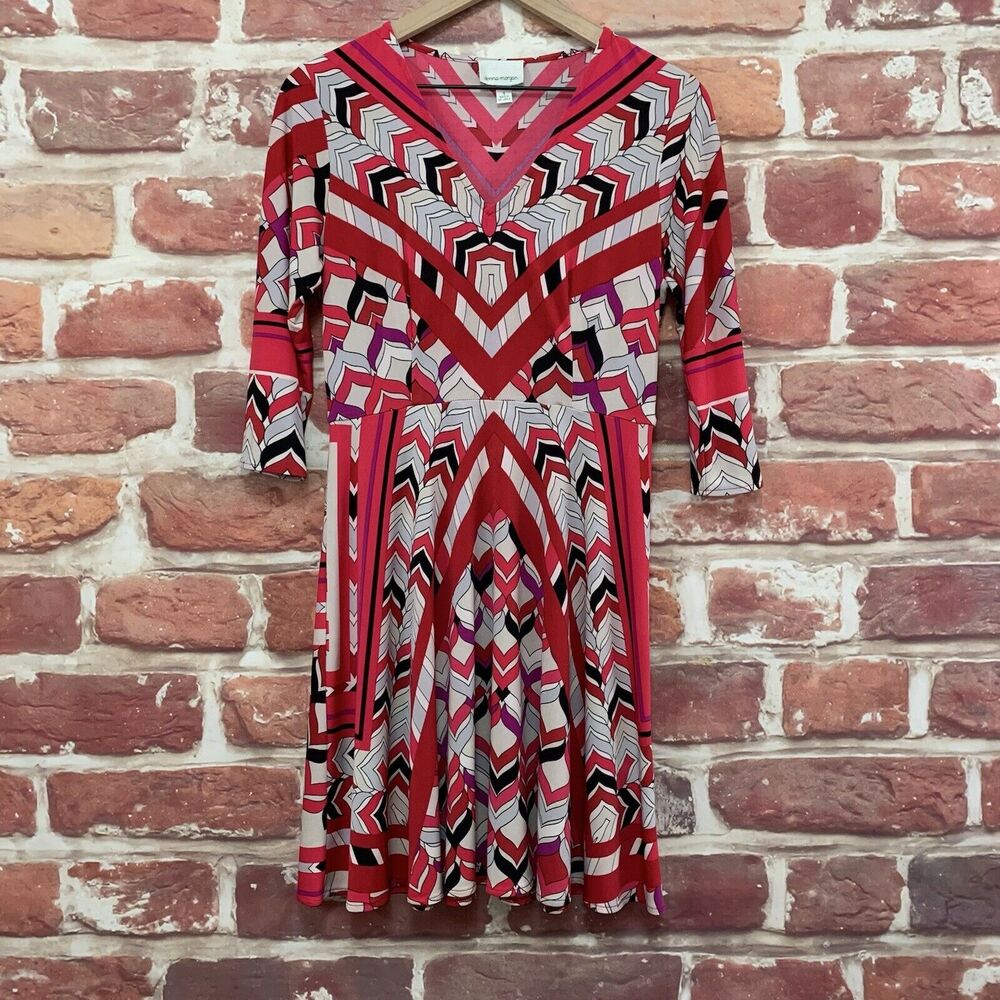 Donna Morgan Dress Women's Size 4 Pink Abstract Stretchy Long Sleeve Pullover